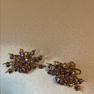 Coro gold tone amethyst rhinestone earrings